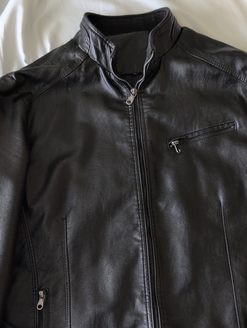 Men's Black  Vegan Leather Zip-Front Jacket LT